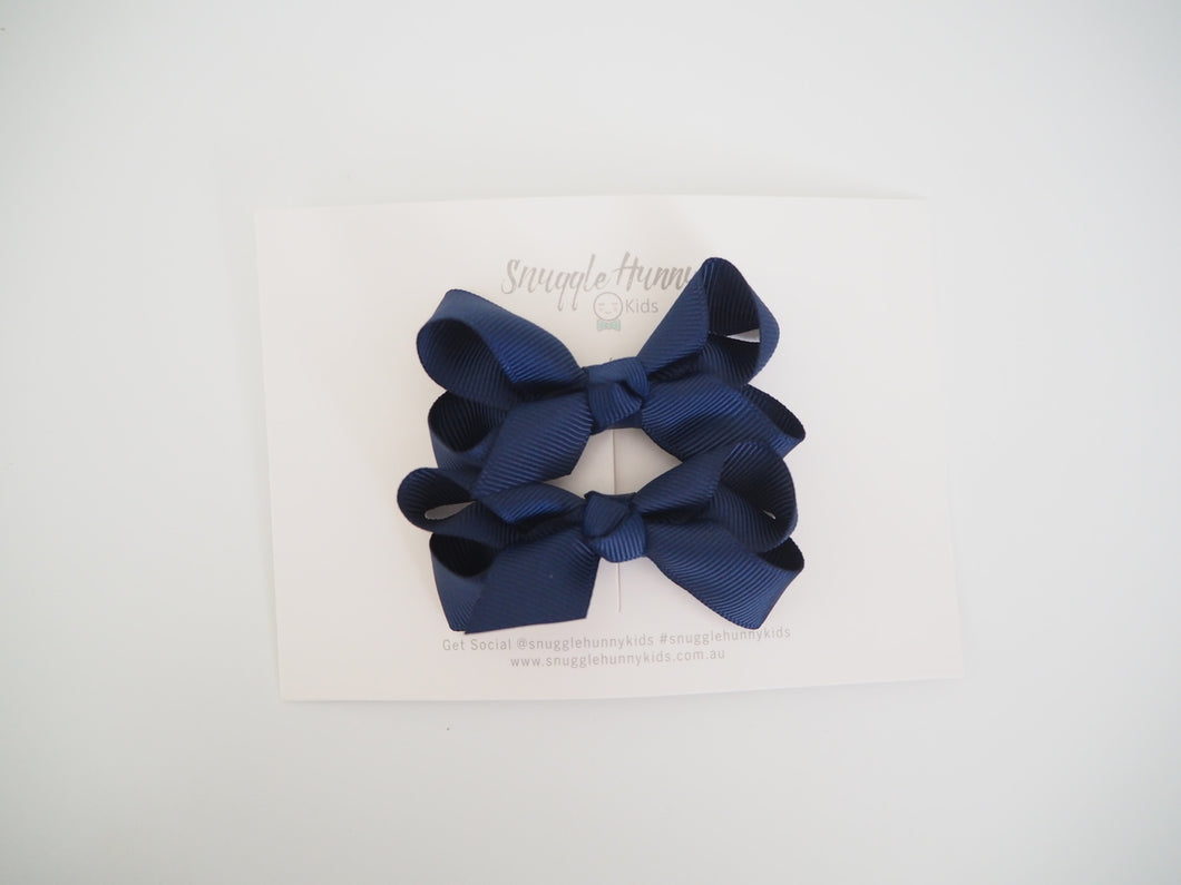 Navy Blue Clip Bow - Small Piggy Tail Pair